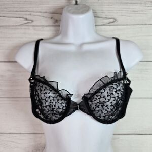 Pierre Balmain VINTAGE Sheer Lace Black Bra Sz 36 Made In France